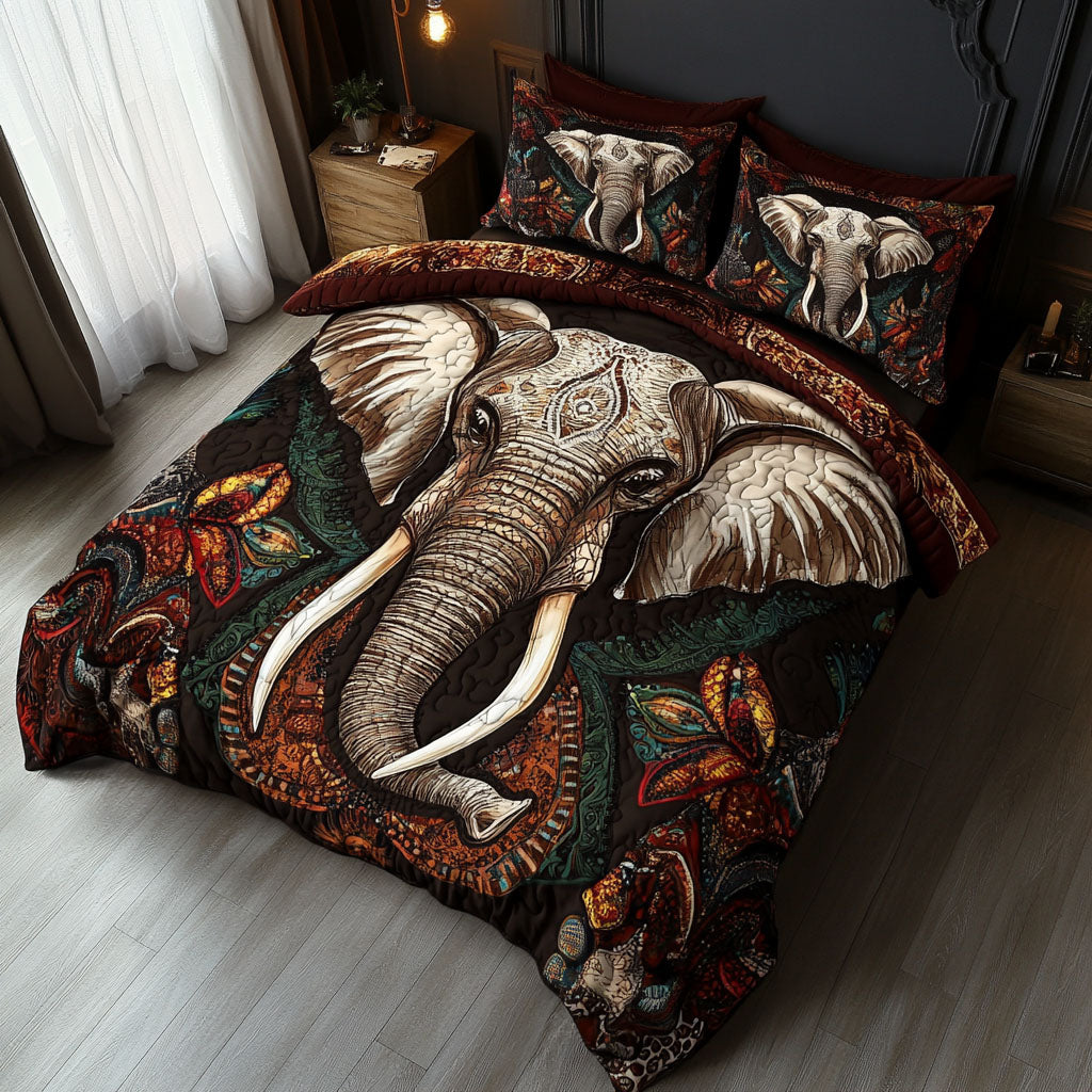Bohemian Elephant Dreamscape 3-Piece Quilted Bedding Set NCU0PT4116