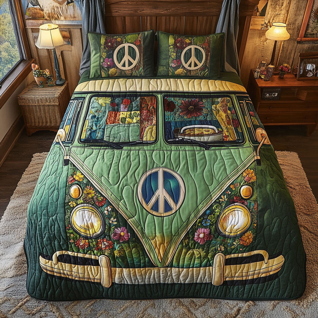 Bohemian Green Ride 3-Piece Quilted Bedding Set NCU0NT4104