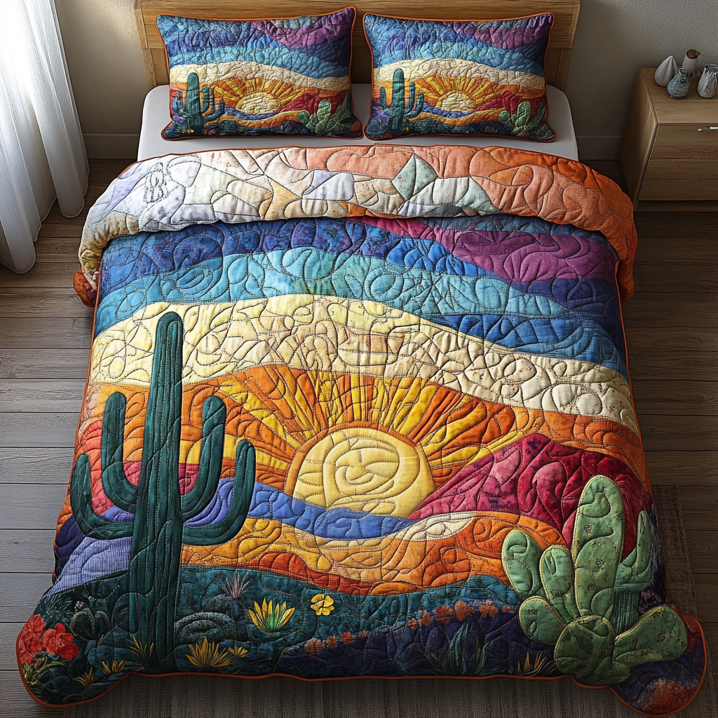 Boho Cactus Bliss Quilted Bedding Set NCU0DV3692