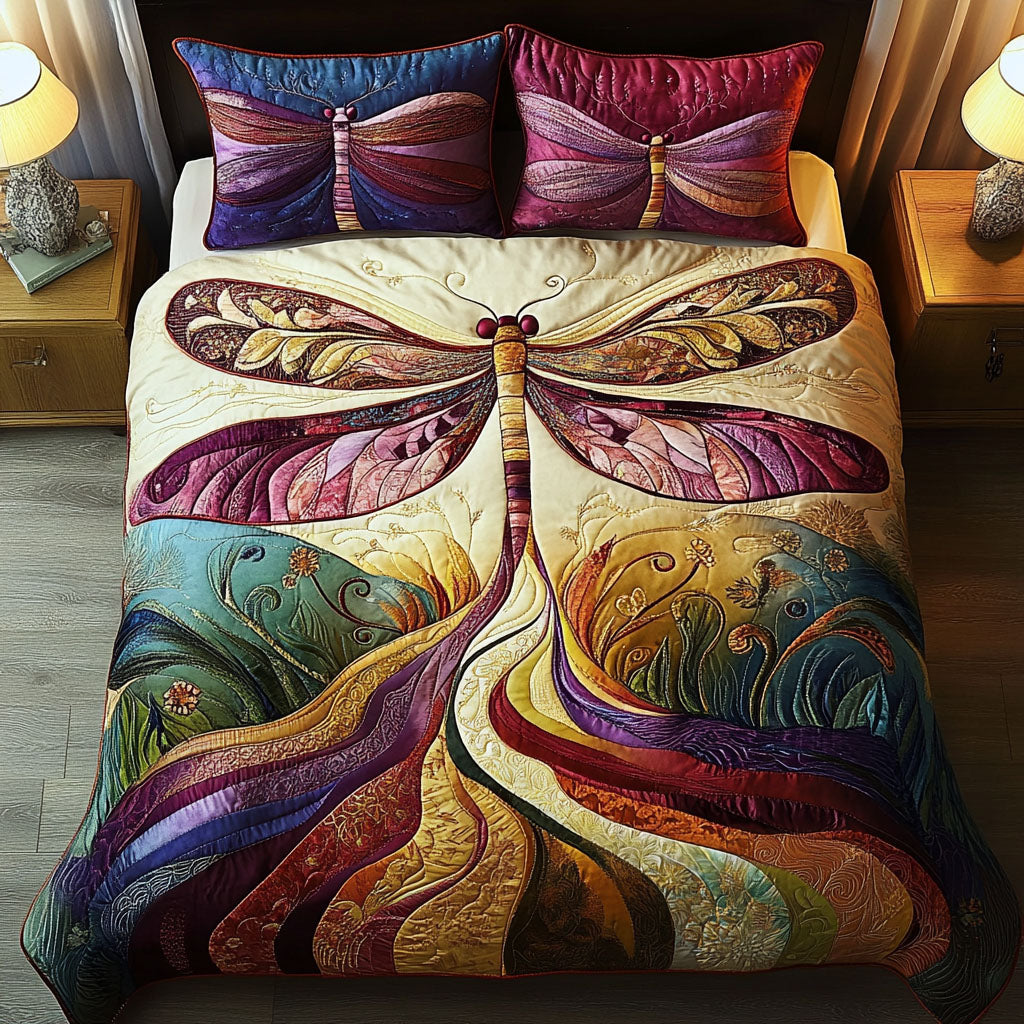 Boho Dragonfly Bliss 3-Piece Quilted Bedding Set NCU0PT4229