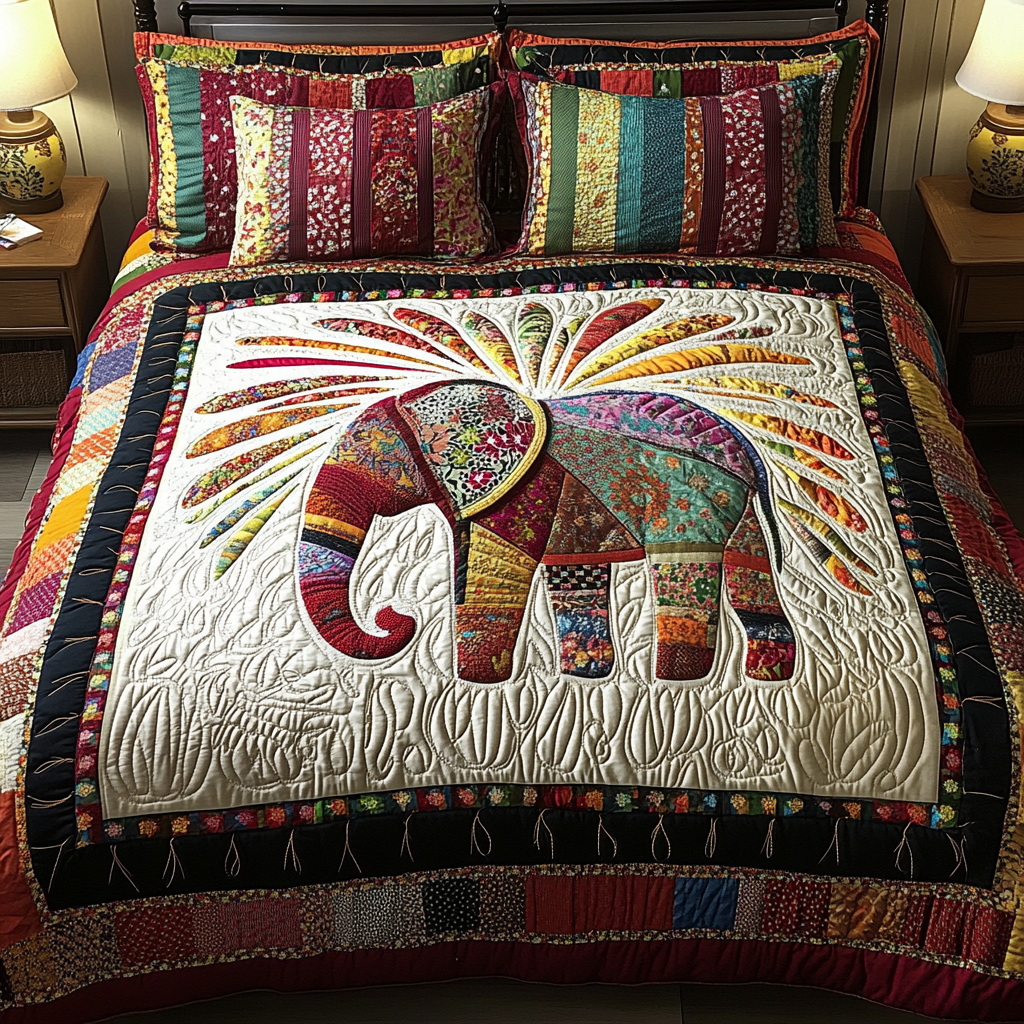 Boho Elephant 3-Piece Quilted Bedding Set NCU0VH3630