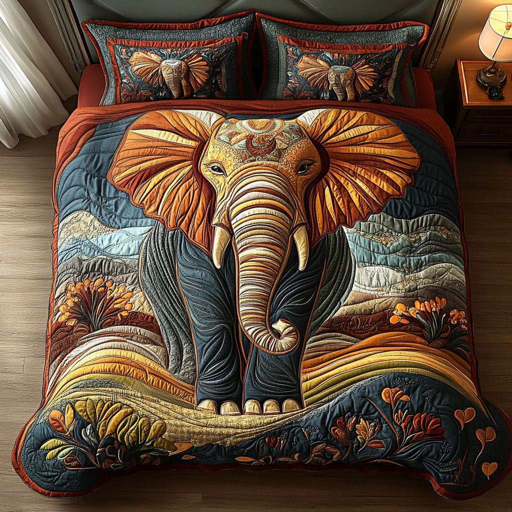 Boho Elephant Fantasy 3-Piece Quilted Bedding Set NCU0PT4117