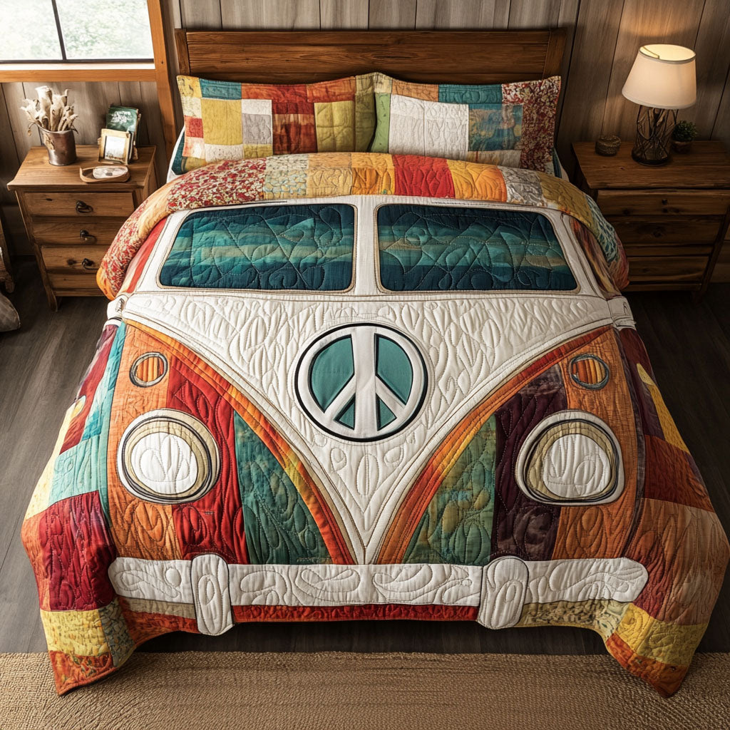 Boho Patchwork Bus 3-Piece Quilted Bedding Set NCU0NT4105