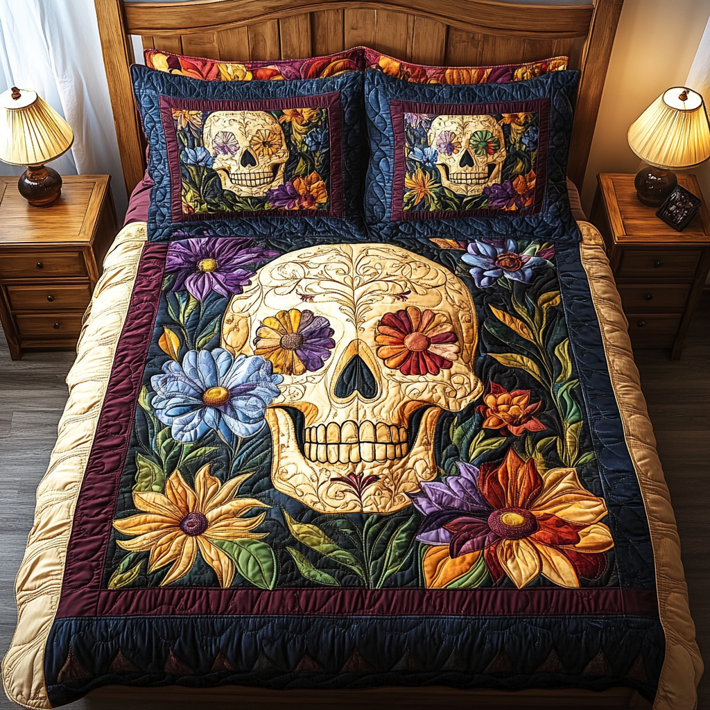 Boho Skull 3-Piece Quilted Bedding Set NCU0TL1919