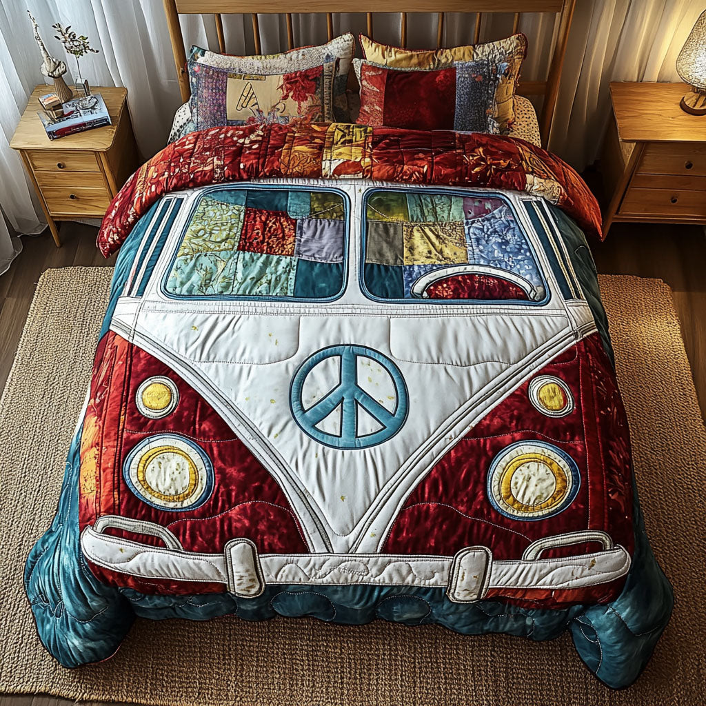 Boho Van Red 3-Piece Quilted Bedding Set NCU0NT4253