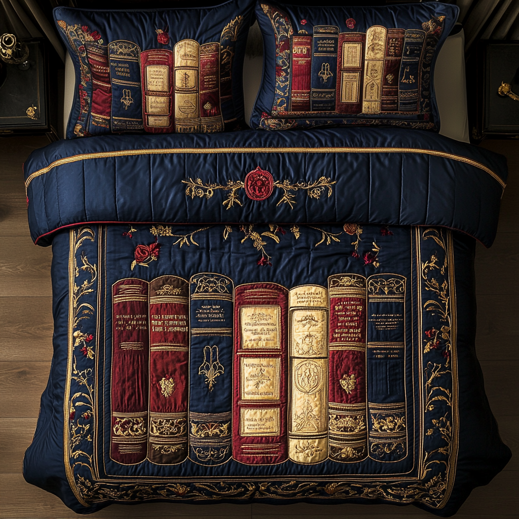 Book Haven 3-Piece Quilted Bedding Set NCU0VH3501