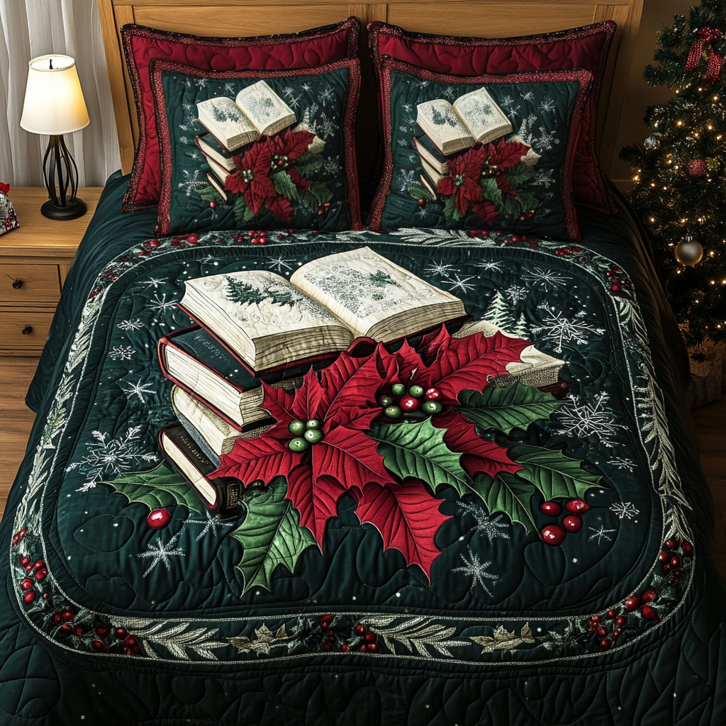 Books And Blooms 3-Piece Quilted Bedding Set NCU0TL2073