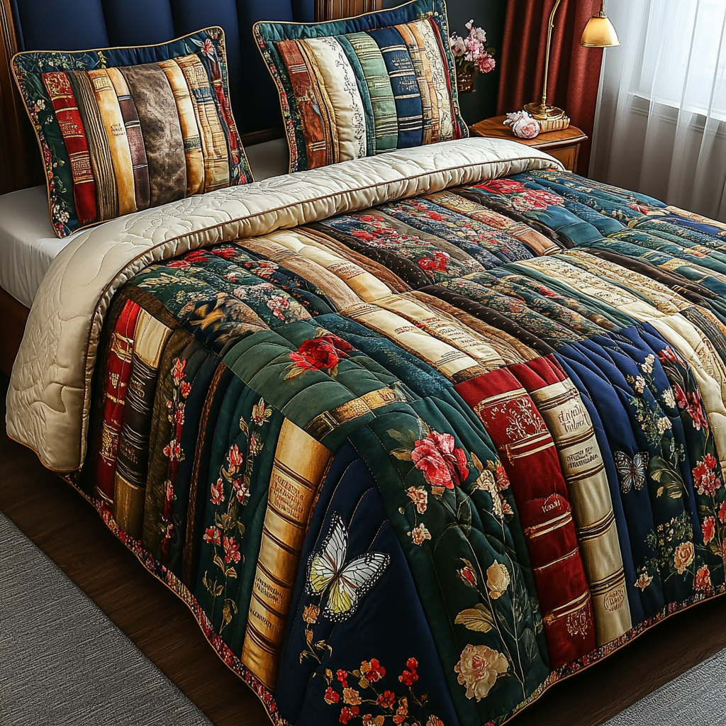 Books Blossoms Quilted Bedding Set NCU0DV4189