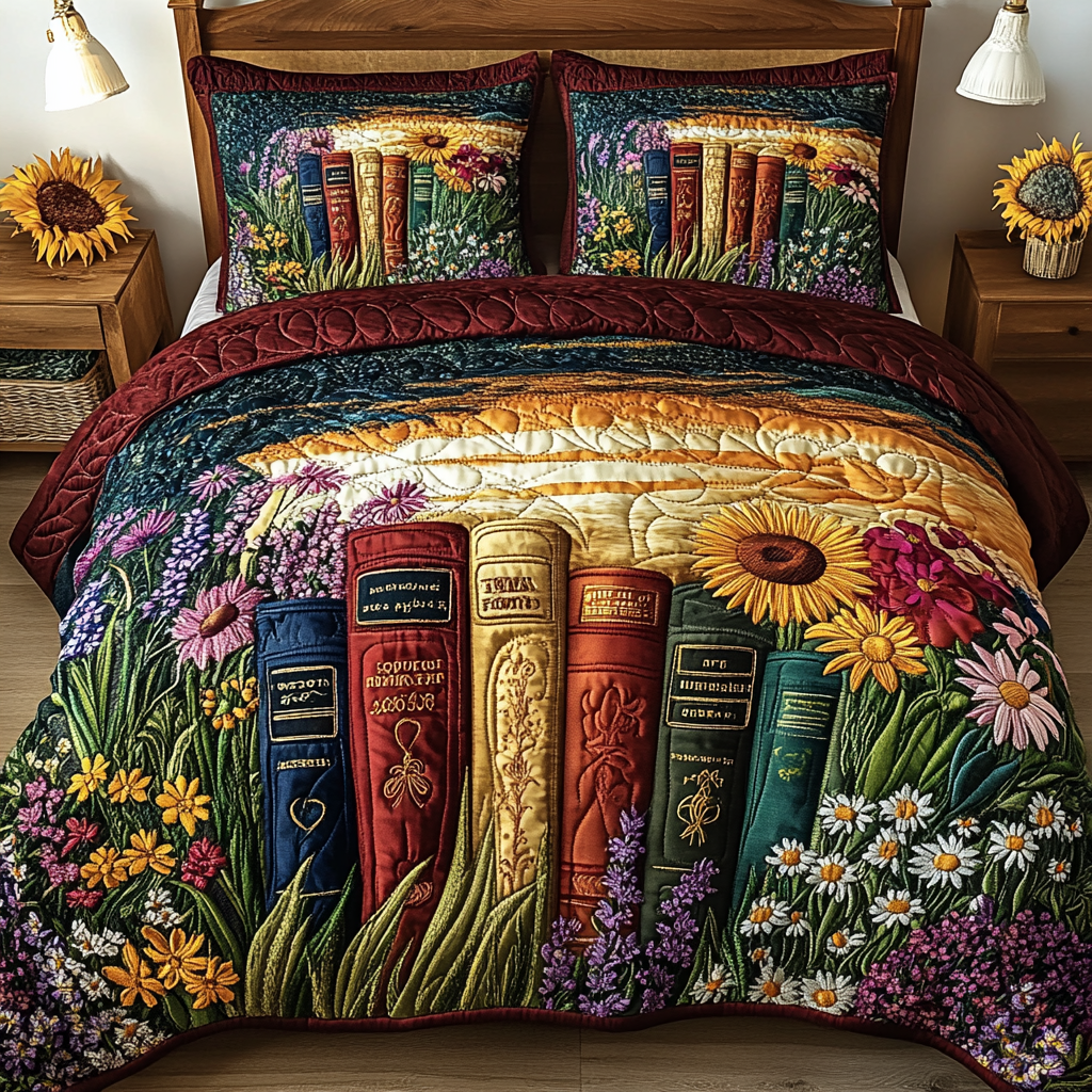 Bookworm Bliss 3-Piece Quilted Bedding Set NCU0VL1412