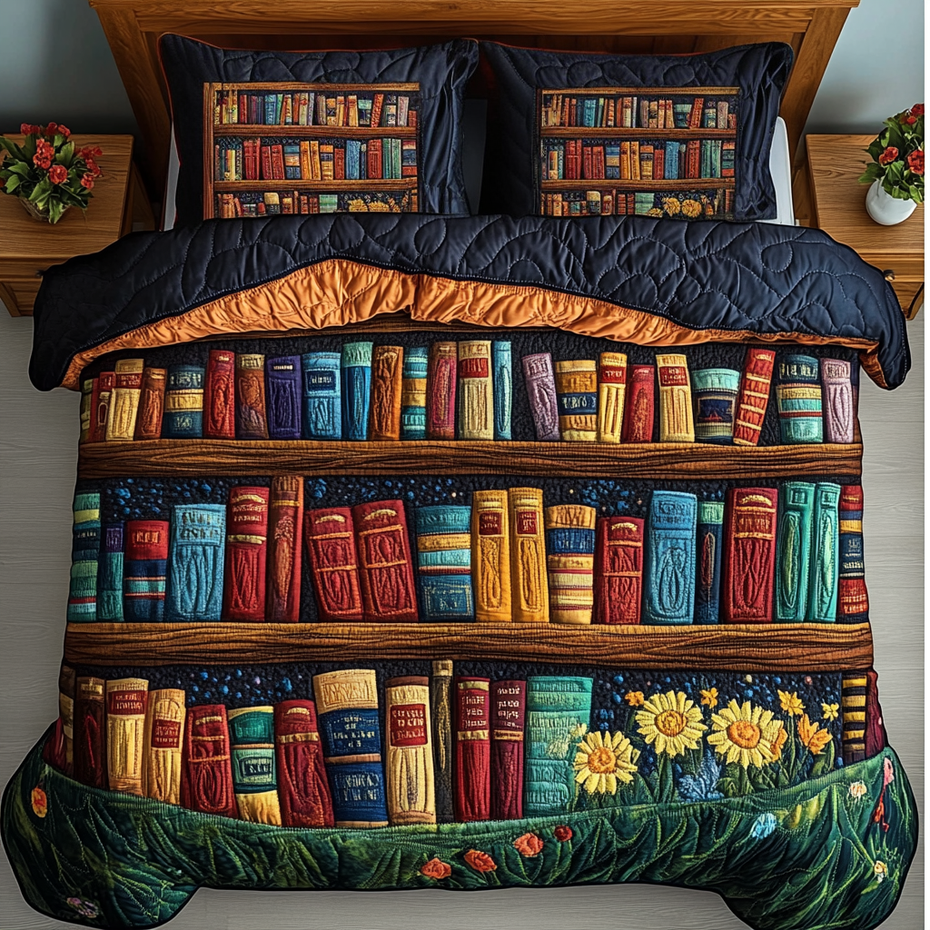 Bookworm Retreat 3-Piece Quilted Bedding Set NCU0DK4925