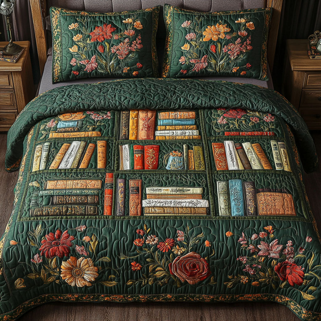 Botanical Library Dream 3-Piece Quilted Bedding Set NCU0NT4087