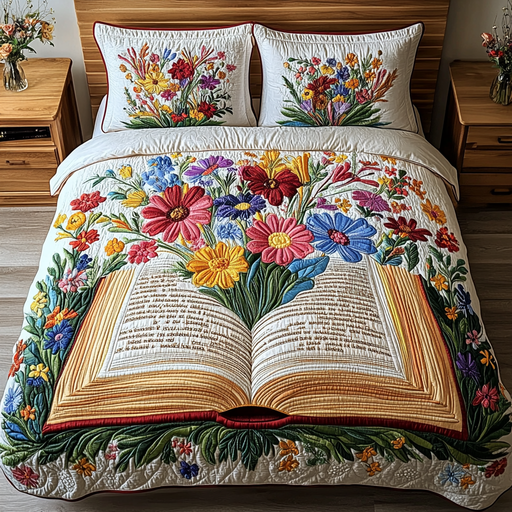 Botanical Tale 3-Piece Quilted Bedding Set NCU0VL1323