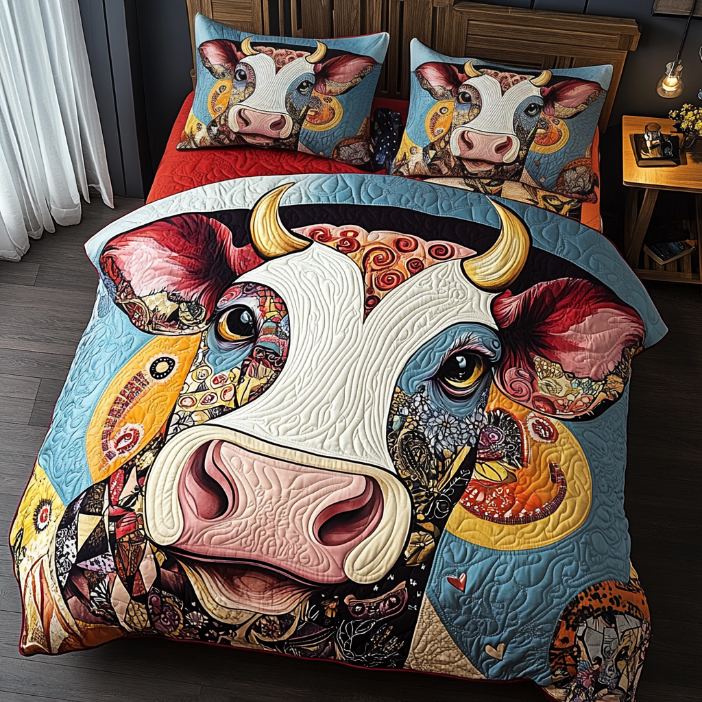 Bovine Beauty 3-Piece Quilted Bedding Set NCU0TL2382