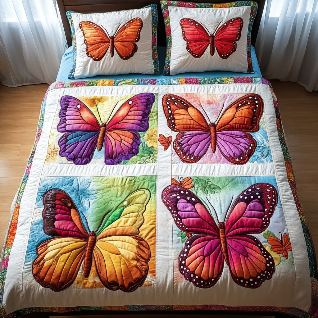 Bright Butterfly Patchwork 3-Piece Quilted Bedding Set NCU0NT3277