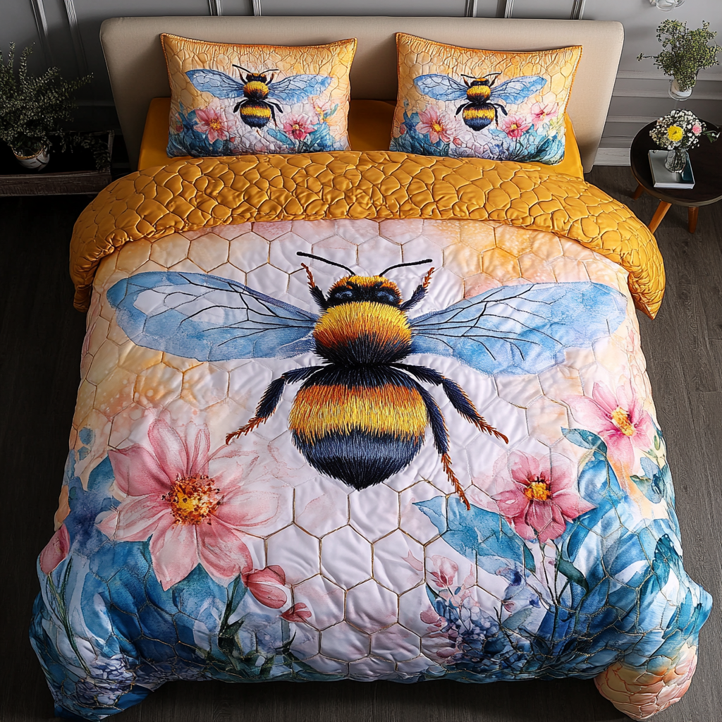 Busy Bee Bliss 3-Piece Quilted Bedding Set NCU0DK2868