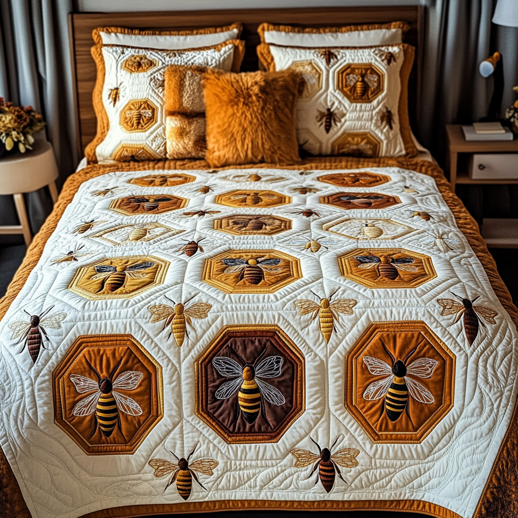 Busy Bees 3-Piece Quilted Bedding Set NCU0VH1655
