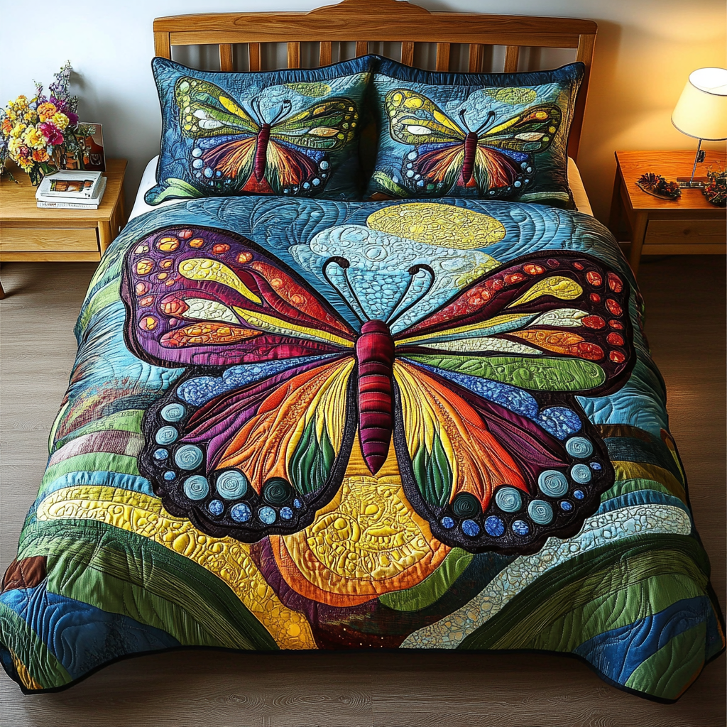 Butterfly Bliss 3-Piece Quilted Bedding Set NCU0DK5590