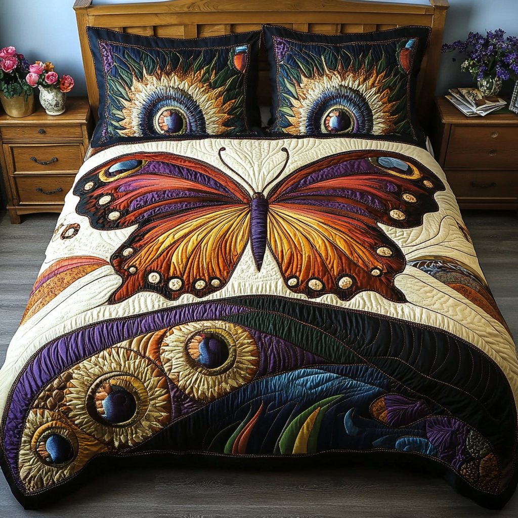 Butterfly Bliss 3-Piece Quilted Bedding Set NCU0DK5772