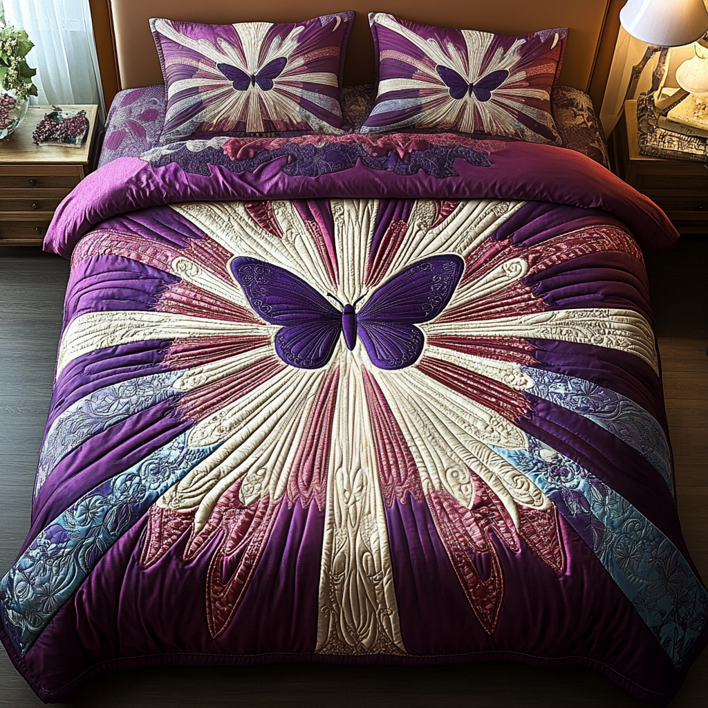 Butterfly Bliss 3-Piece Quilted Bedding Set NCU0VH2159