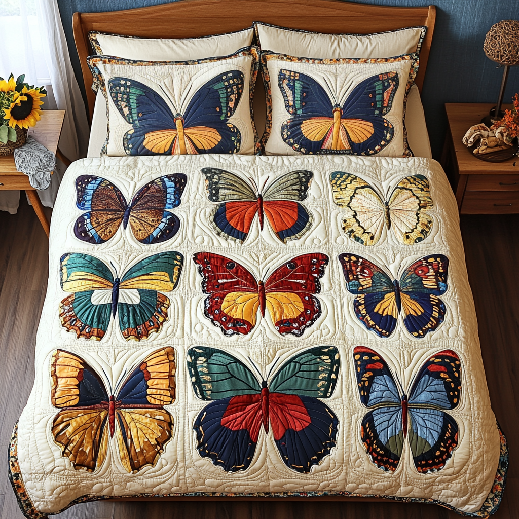 Butterfly Bloom 3-Piece Quilted Bedding Set NCU0VL1646