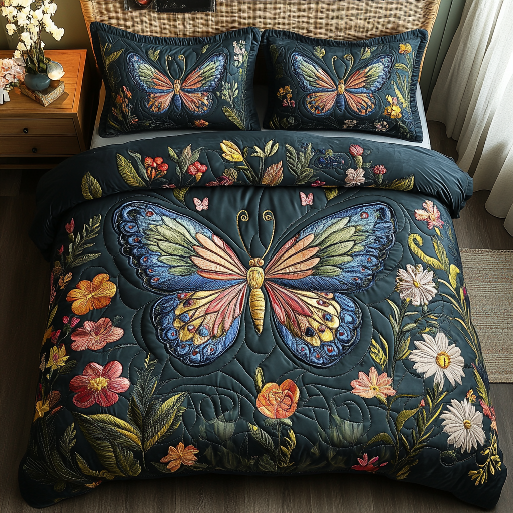 Butterfly Bloom Quilted Bedding Set NCU0DV3182