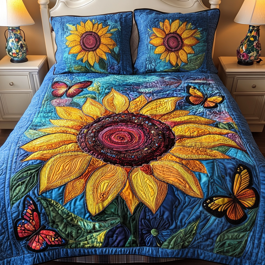 Butterfly Blooms 3-Piece Quilted Bedding Set NCU0TL1949