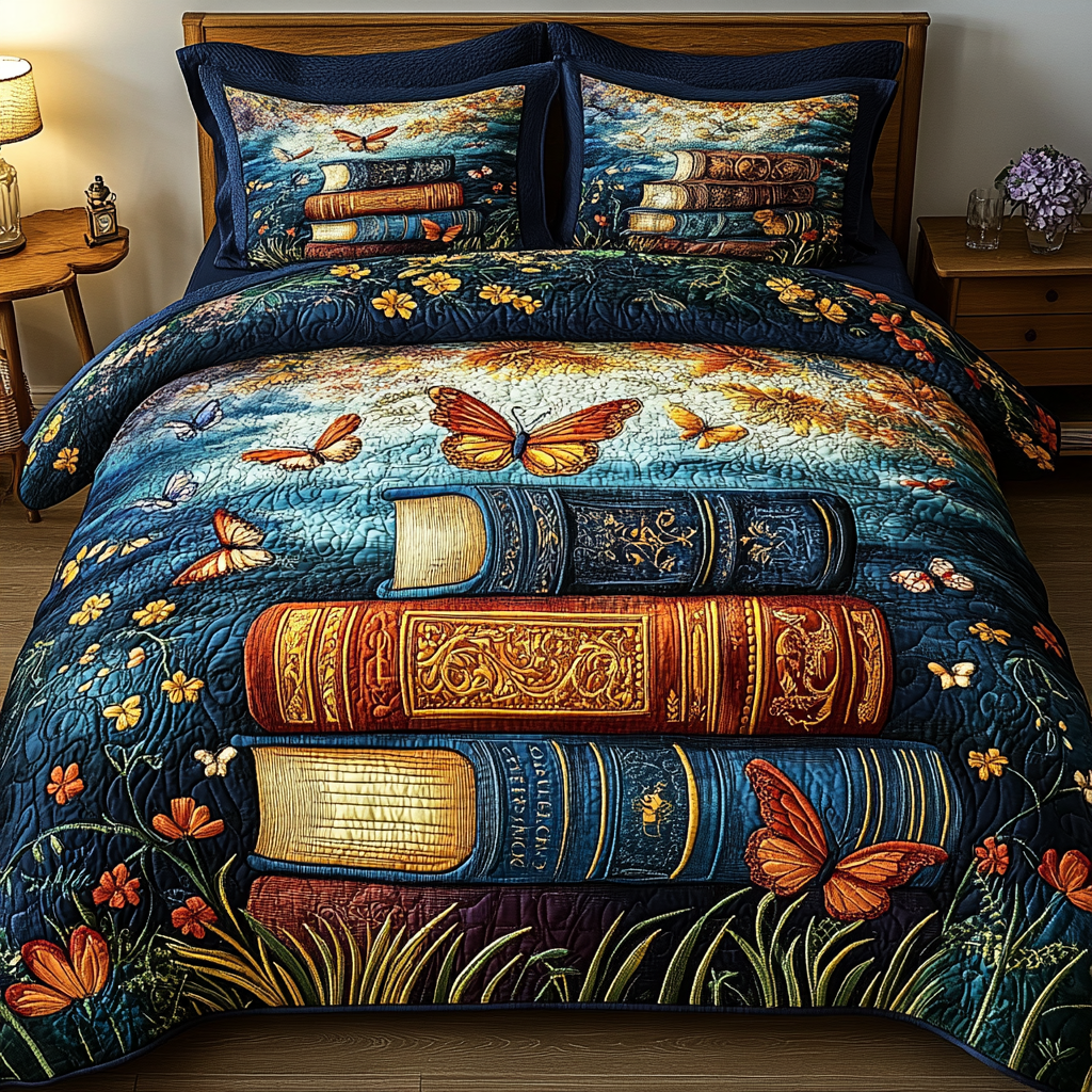 Butterfly Book Garden 3-Piece Quilted Bedding Set NCU0VL1316