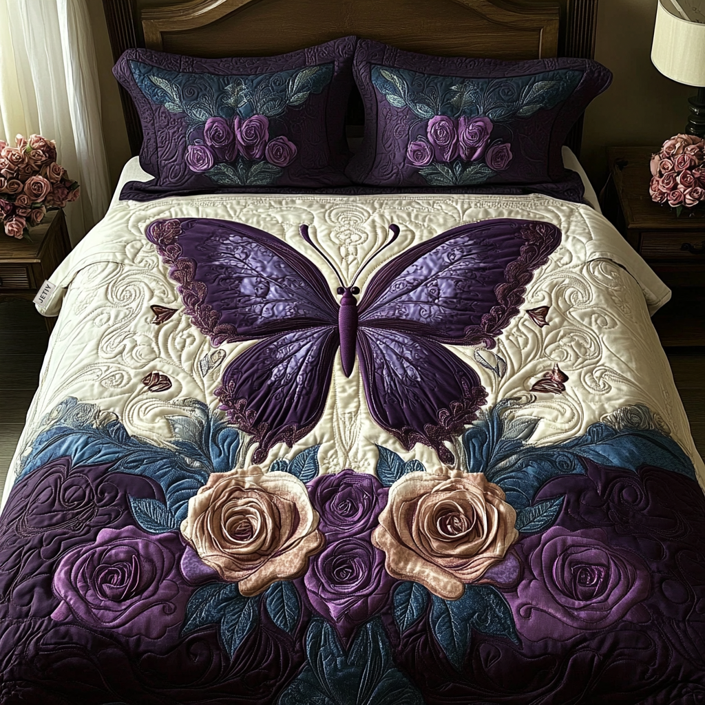 Butterfly Dreams 3-Piece Quilted Bedding Set NCU0VH1924