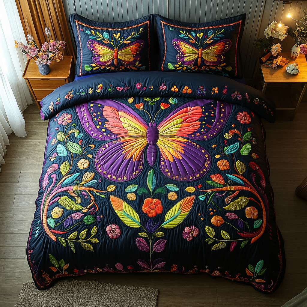 Butterfly Dreams Quilted Bedding Set NCU0DV3195