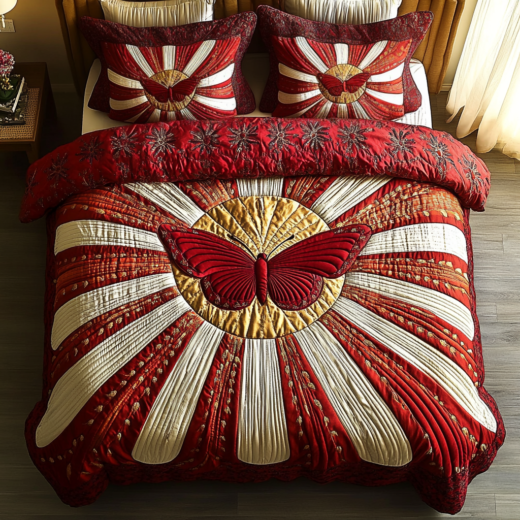 Butterfly Glow 3-Piece Quilted Bedding Set NCU0VH2170