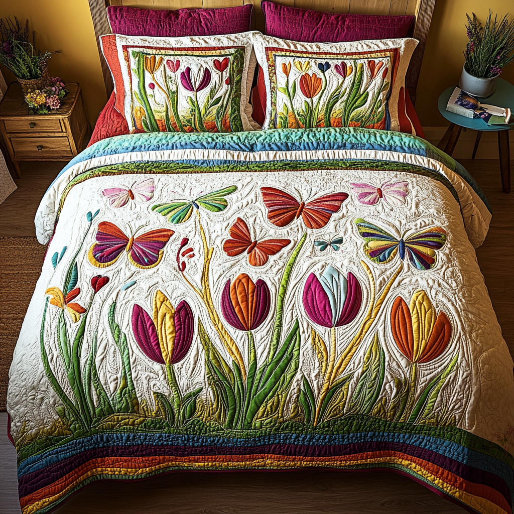 Butterfly Hues 3-Piece Quilted Bedding Set NCU0VH3766