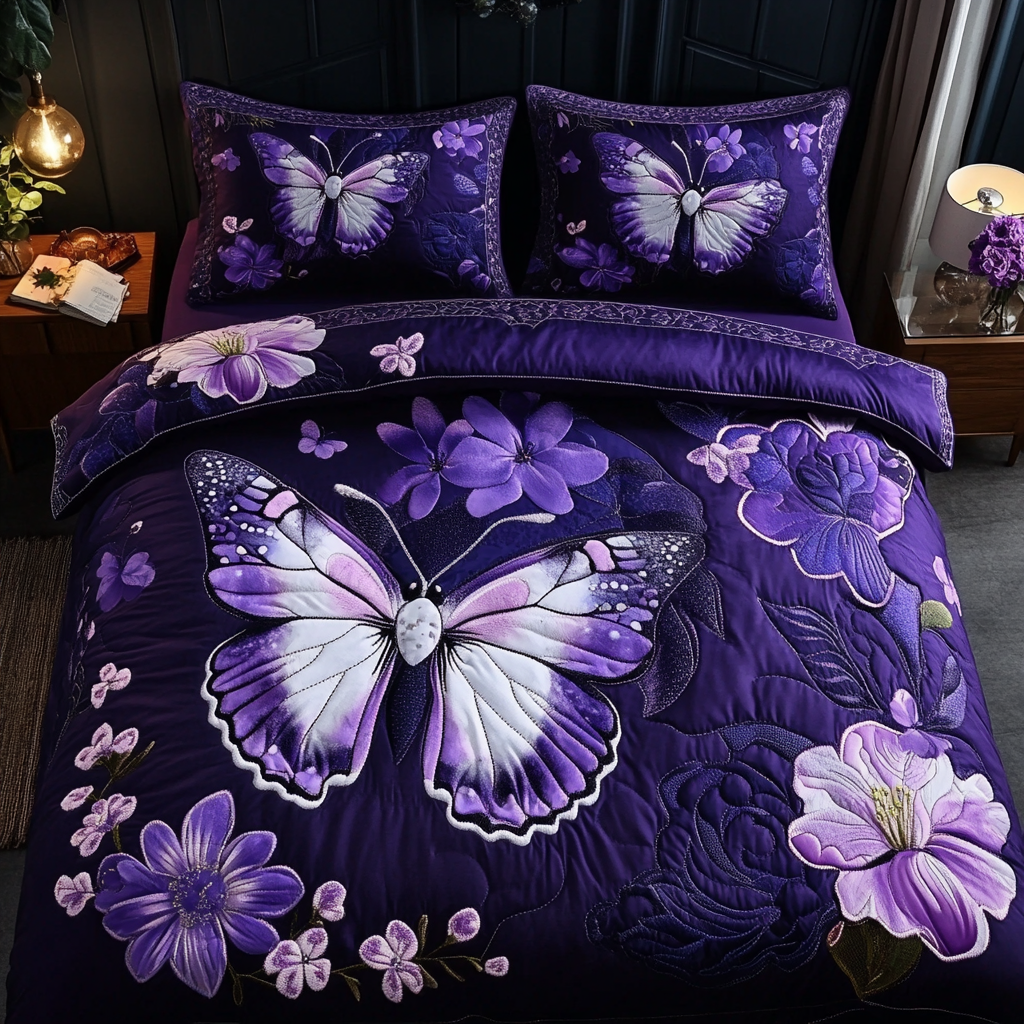 Butterfly Whispers 3-Piece Quilted Bedding Set NCU0DK4267