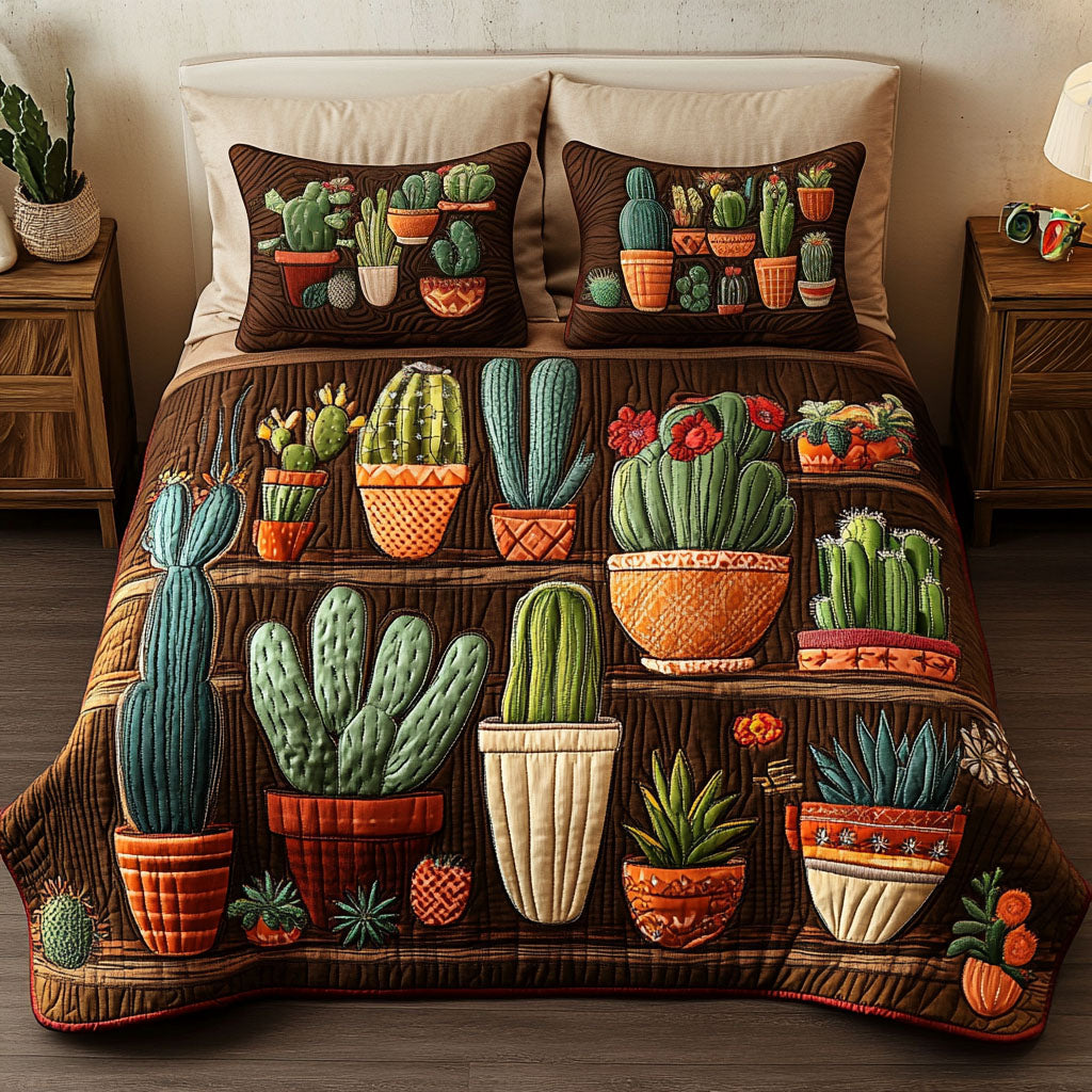 Cactus Arrangement 3-Piece Quilted Bedding Set NCU0NT2995