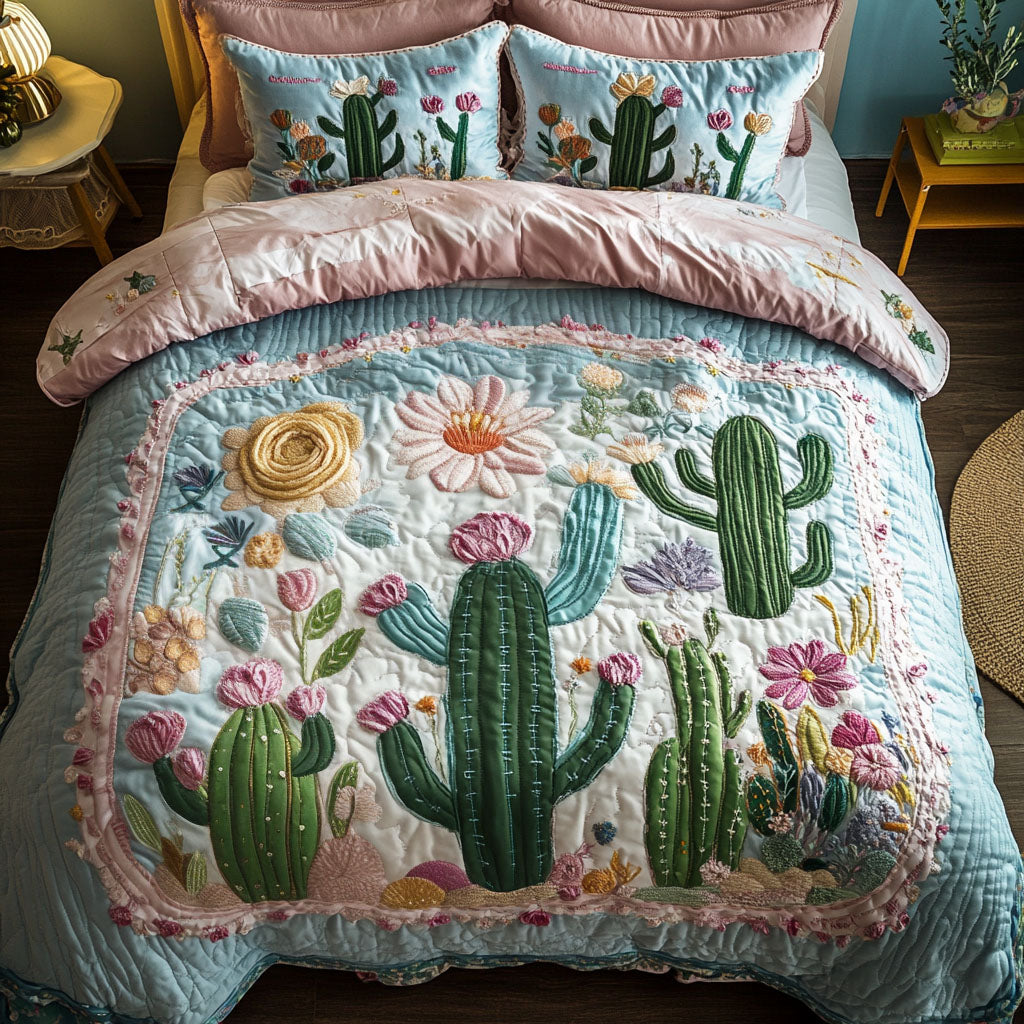 Cactus Bloom 3-Piece Quilted Bedding Set NCU0NT2988