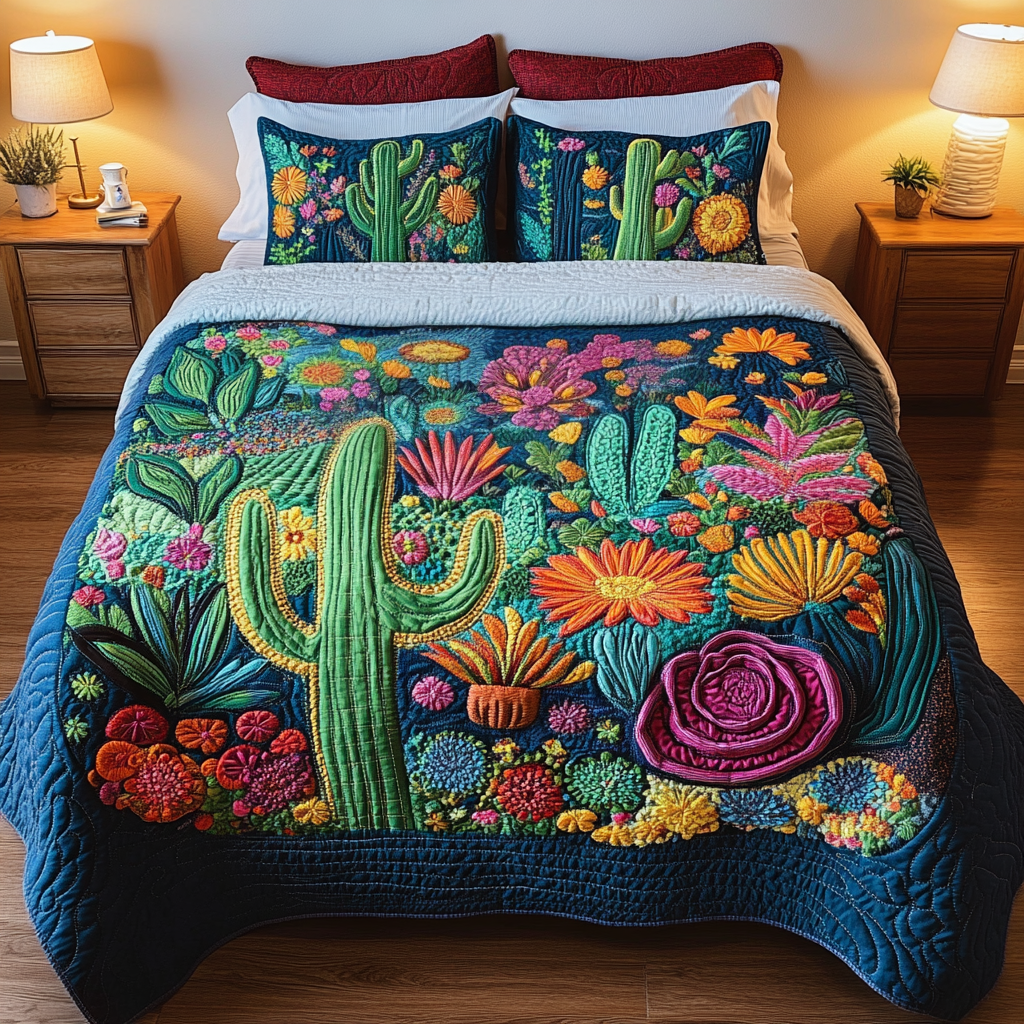 Cactus Bloom 3-Piece Quilted Bedding Set NCU0VH671