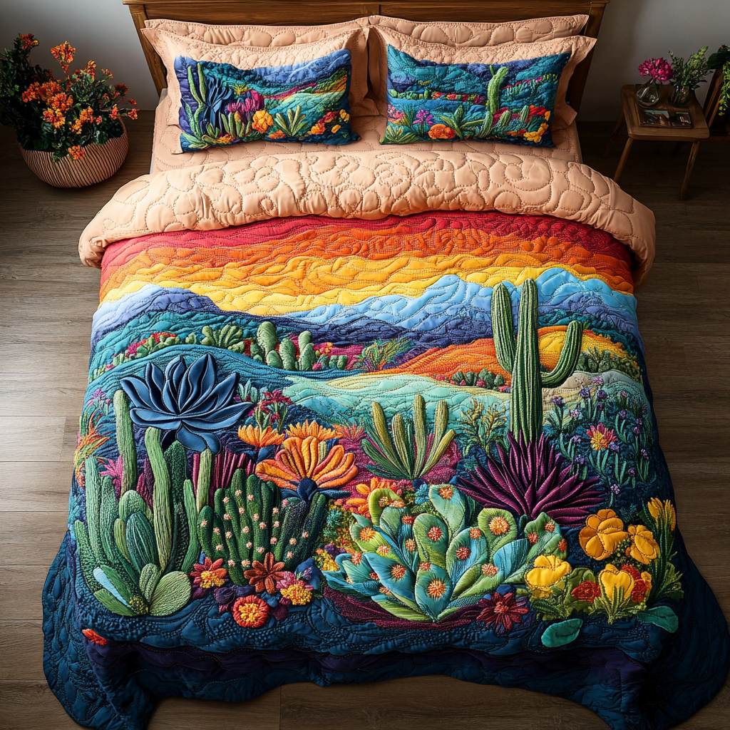 Cactus Comfort 3-Piece Quilted Bedding Set NCU0VH2308