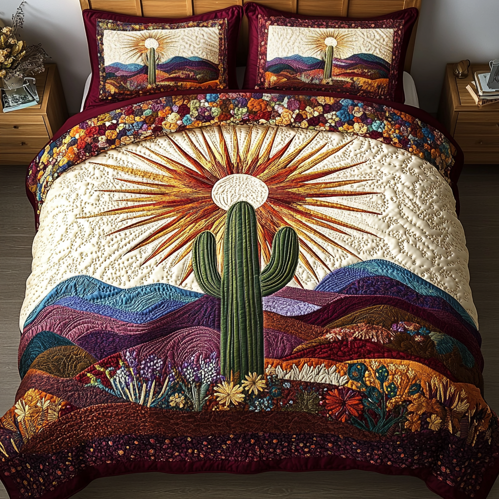 Cactus Dream 3-Piece Quilted Bedding Set NCU0VH3421