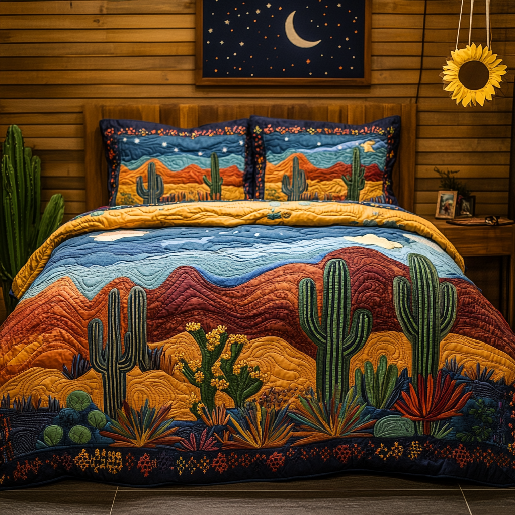 Cactus Dream 3-Piece Quilted Bedding Set NCU0VL1696
