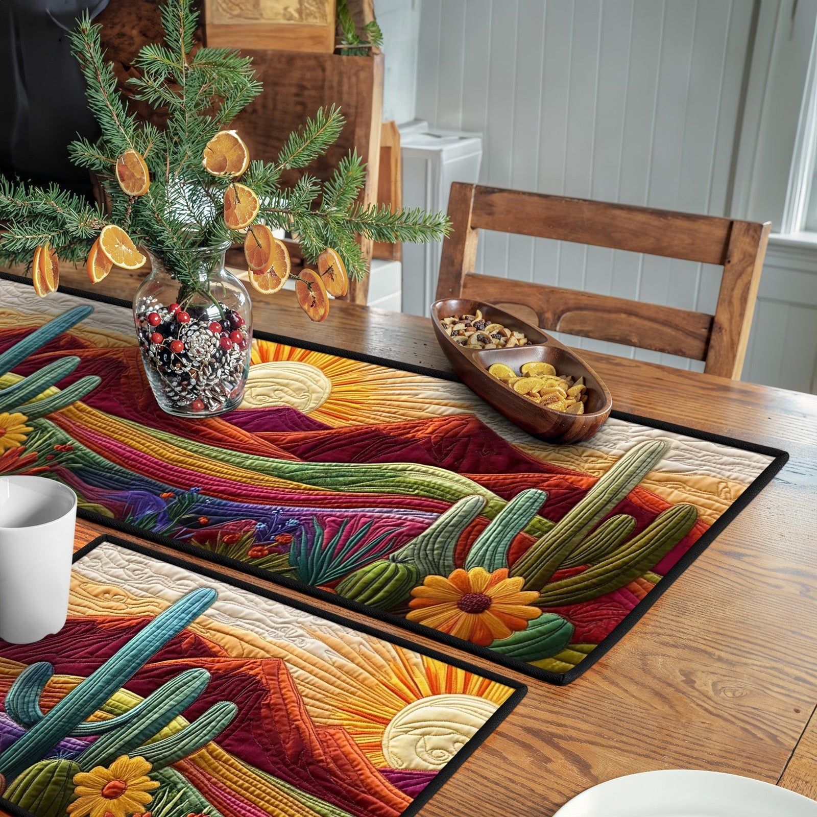 Cactus Dreamscape Quilted Table Runner and Quilted Place Mat Set NCU0PT4553