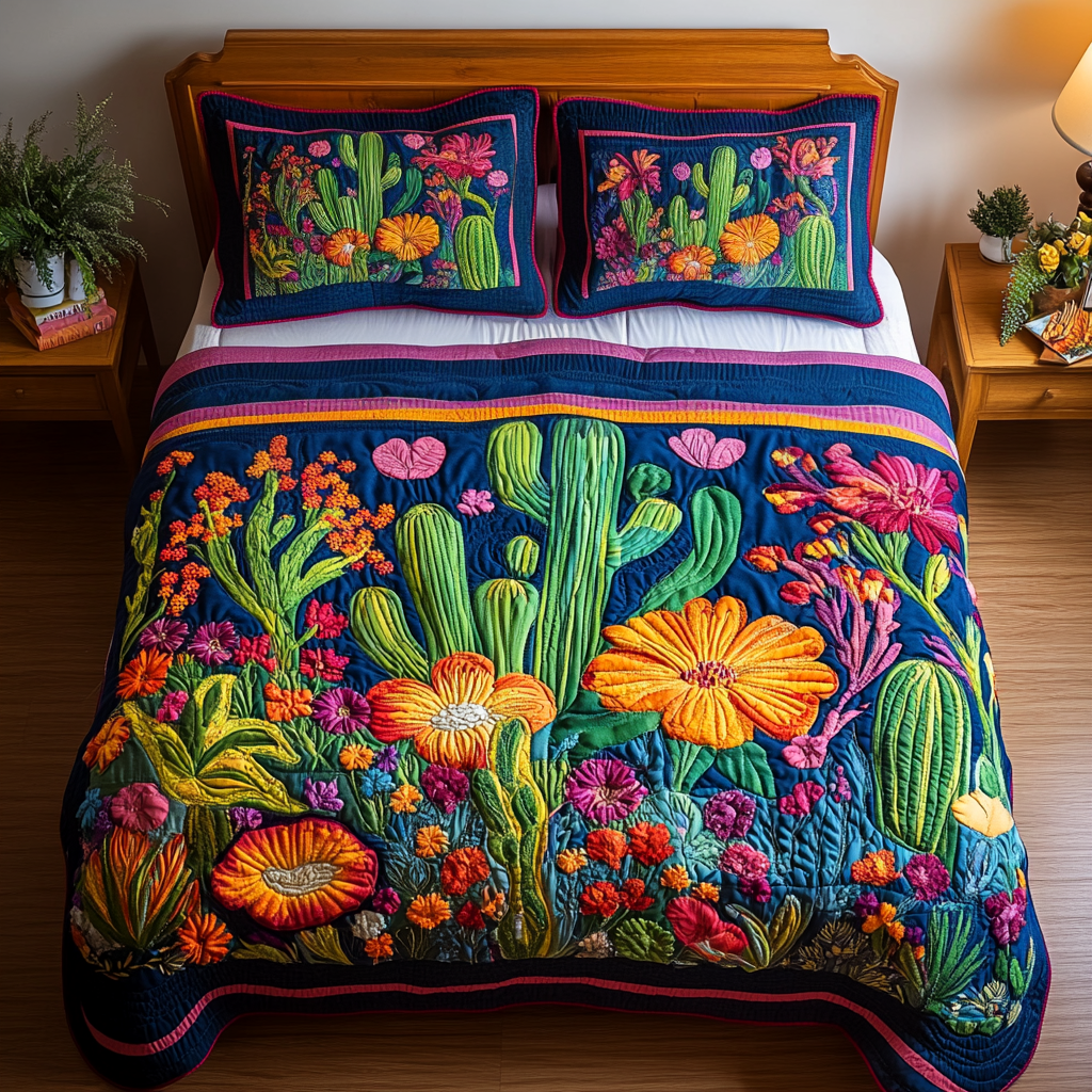 Cactus Garden 3-Piece Quilted Bedding Set NCU0VH674