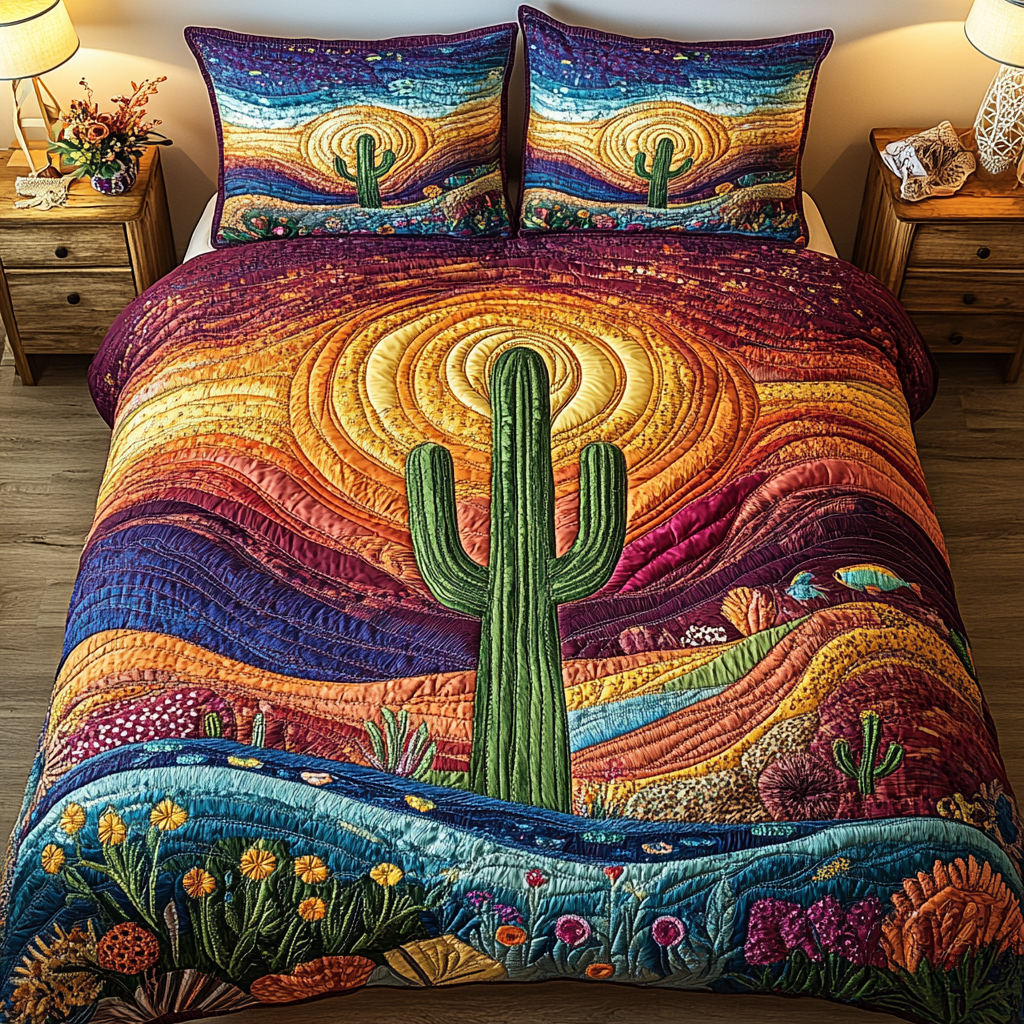 Cactus Sunset 3-Piece Quilted Bedding Set NCU0VL1077