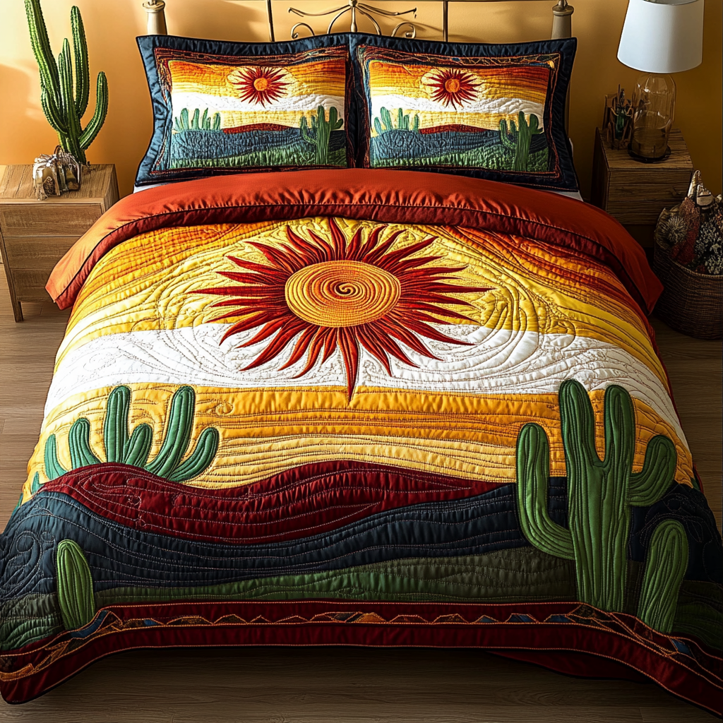 Cactus Haven 3-Piece Quilted Bedding Set NCU0DK5104