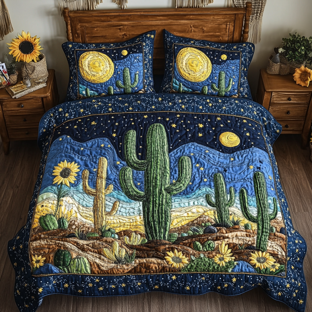 Cactus Moon 3-Piece Quilted Bedding Set NCU0VL1706
