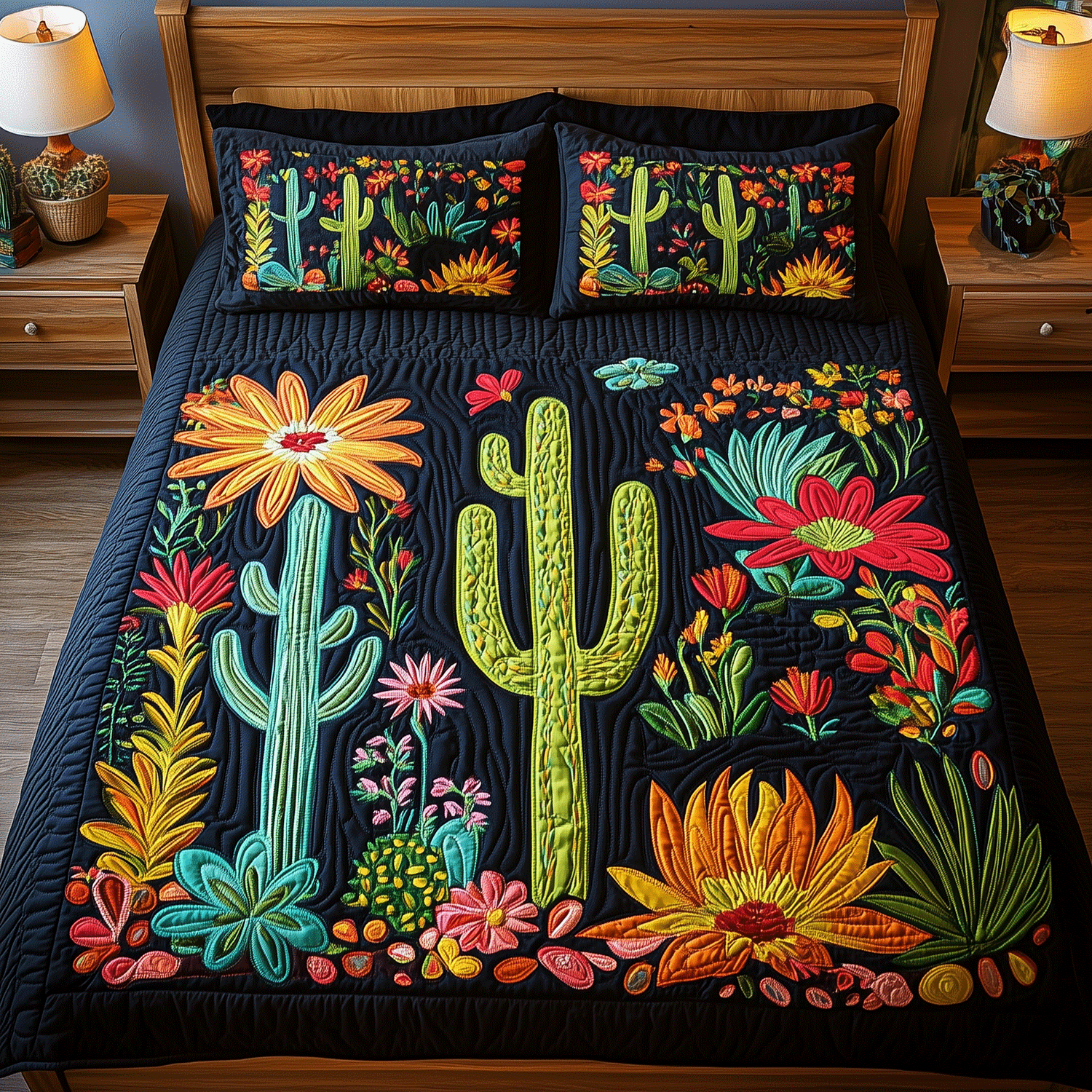 Cactus Paradise 3-Piece Quilted Bedding Set NCU0TH2076