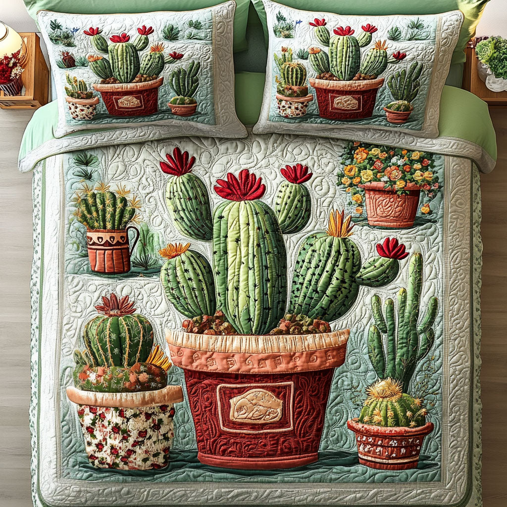 Cactus Pot Garden 3-Piece Quilted Bedding Set NCU0NT2989