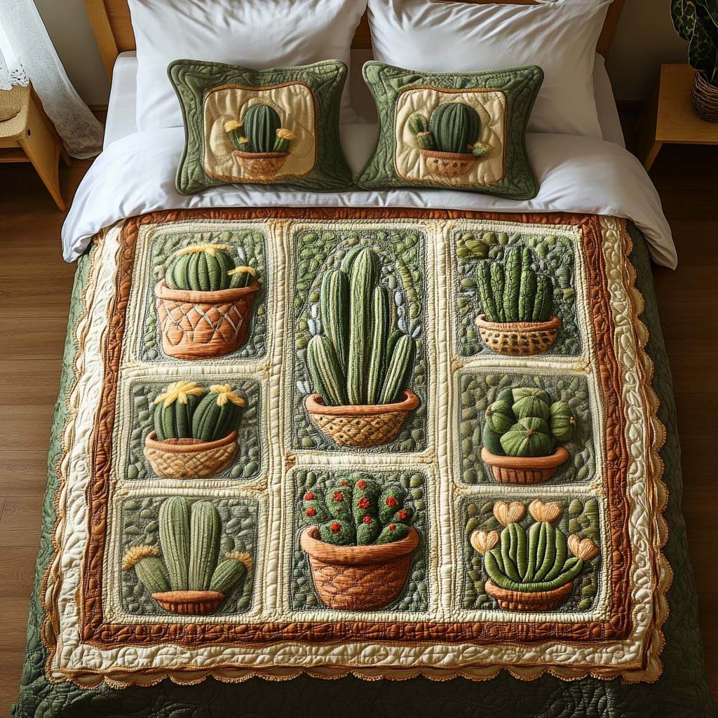 Cactus Pots 3-Piece Quilted Bedding Set NCU0NT2053