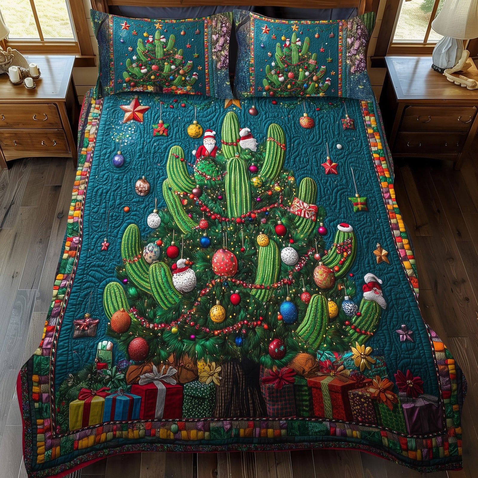 Cactus Reflections 3-Piece Quilted Bedding Set NCU0PT2566