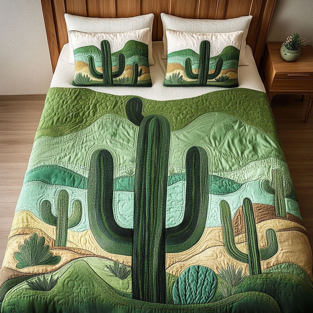 Cactus Serenity 3-Piece Quilted Bedding Set NCU0NT4524