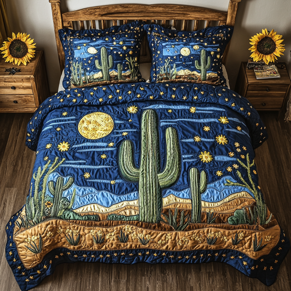 Cactus Sky 3-Piece Quilted Bedding Set NCU0VL1733