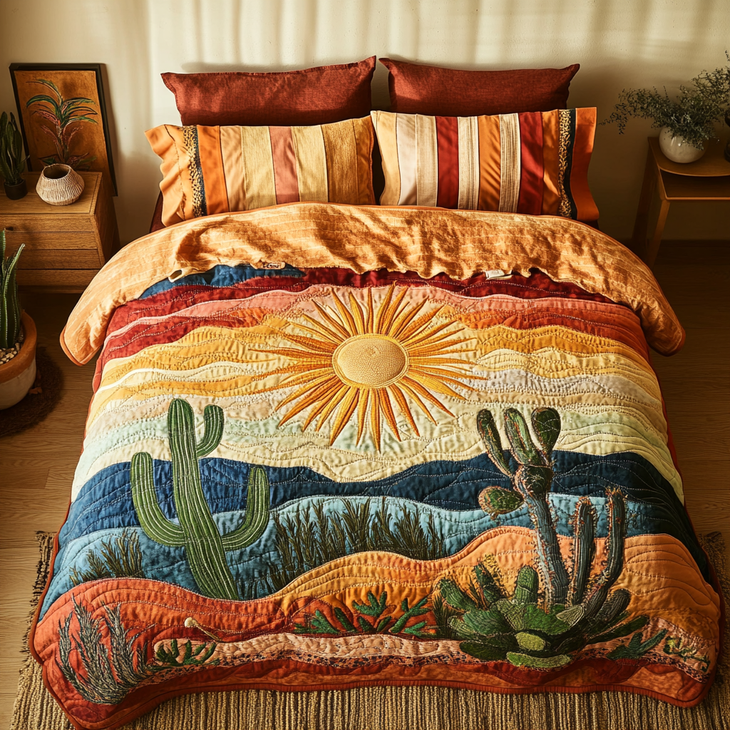 Cactus Sunset 3-Piece Quilted Bedding Set NCU0VH3333